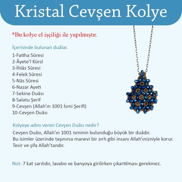 Beyaz Cevşen Kolye (Kristal, Damla)