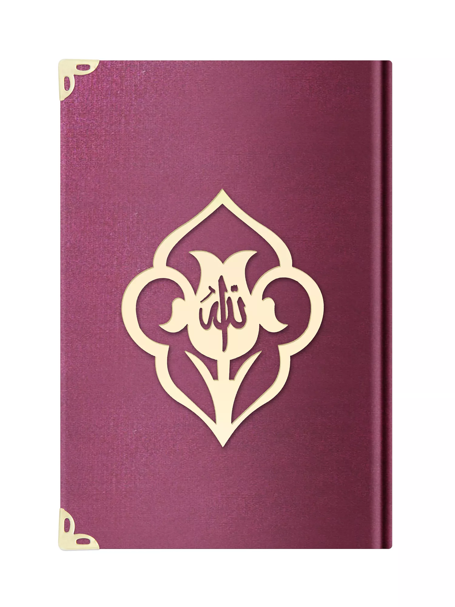 Big Pocket Size Velvet Bound Qur'an Al-Kareem (Damson Purple, Rose Figured, Gilded) - Thumbnail