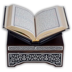 Black, Silver Colour Plated Quran With Chest and Holder (Bag Size) - Thumbnail