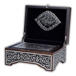 Black, Silver Colour Plated Quran With Chest and Holder (Bag Size) - Thumbnail