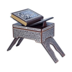 Black, Silver Colour Plated Qur'an With Chest and Holder (Medium Size) - Thumbnail