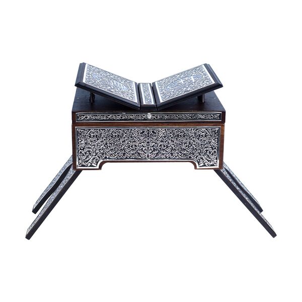 Black, Silver Colour Plated Qur'an With Chest and Holder (Medium Size)