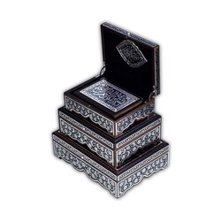 Black, Silver Colour Plated Qur'an With Chest (Bag Size) - Thumbnail