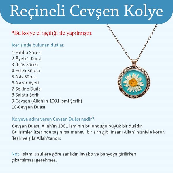 Çiçekli Gül El İşi Otantik Reçine Kolye Cevşen (1769-1)