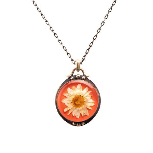 Flower Daisy Handmade Authentic Resin Flower Necklace Jawshan (1771-2)