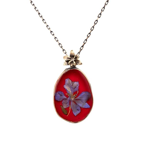 Flower Delphinium Handmade Authentic Resin Flower Necklace Jawshan (1775-1)