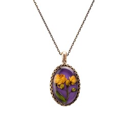 Flower Saffron Yellow Handmade Authentic Resin Flower Necklace Jawshan (1773-1) - Thumbnail