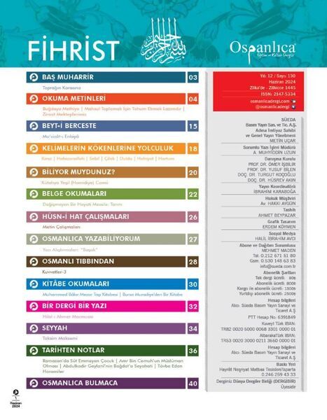 Haziran 2024 Osmanlıca Dergisi 