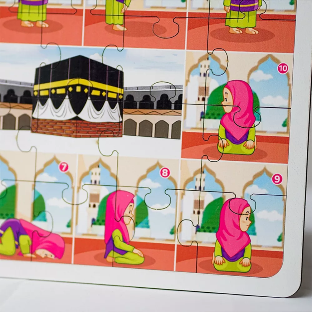 İslamı Öğreniyorum - Namaz Öğreten Yapboz - Ahşap Puzzle - Kız Çocuk (16x20 cm.) - Thumbnail