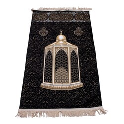 Maqamu Ibrahim Patterned Luxury Salah Mat - Black - Thumbnail