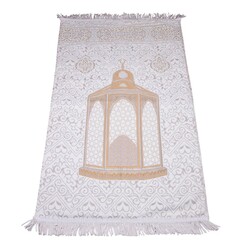 Maqamu Ibrahim Patterned Luxury Salah Mat - Cream - Thumbnail