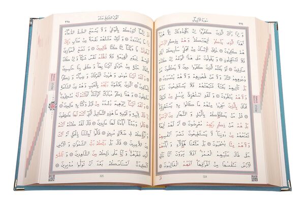 Medium Size Velvet Bound Qur'an Al-Kareem (Blue, Rose Figured, Gilded, Stamped)