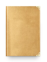 Medium Size Velvet Bound Qur'an Al-Kareem (Golden Colour, Rose Figured, Stamped) - Thumbnail