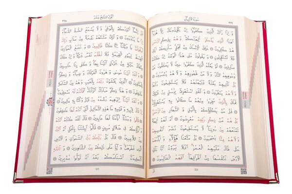 Medium Size Velvet Bound Qur'an Al-Kareem (Red, Rose Figured, Gilded, Stamped)