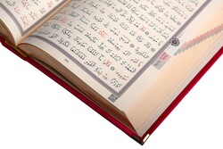 Medium Size Velvet Bound Qur'an Al-Kareem (Red, Rose Figured, Gilded, Stamped) - Thumbnail