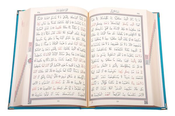 Medium Size Velvet Bound Qur'an Al-Kareem (Turquoise, Rose Figured, Gilded, Stamped)