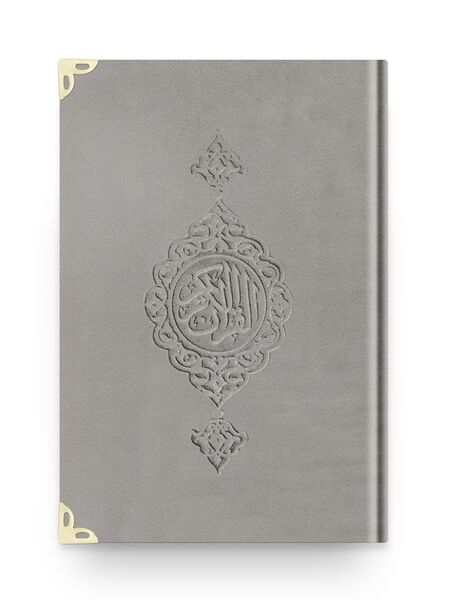 Pocket Size Velvet Bound Qur'an Al-Kareem (Light Grey, Gilded, Stamped)