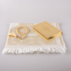 Prayer Mat + Salah Beads + Quran Gift Set (Bag Size, Gold1) - Thumbnail