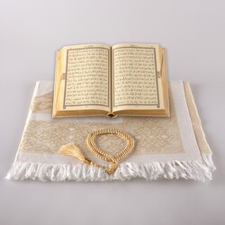 Prayer Mat + Salah Beads + Quran Gift Set (Bag Size, Gold1) - Thumbnail