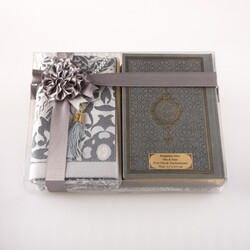 Prayer Mat + Salah Beads + Quran Gift Set (Bag Size, Grey) - Thumbnail