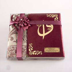 Prayer Mat + Salah Beads + Quran Gift Set (Medium Size, Velvet, Dark Maroon) - Thumbnail