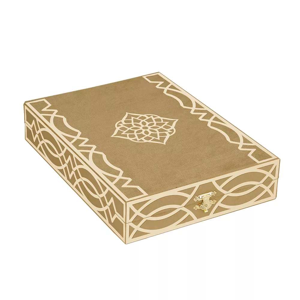 Qur'an Al-Kareem With Velvet Box (Hafiz Size, Rose Figured, Green) - Thumbnail