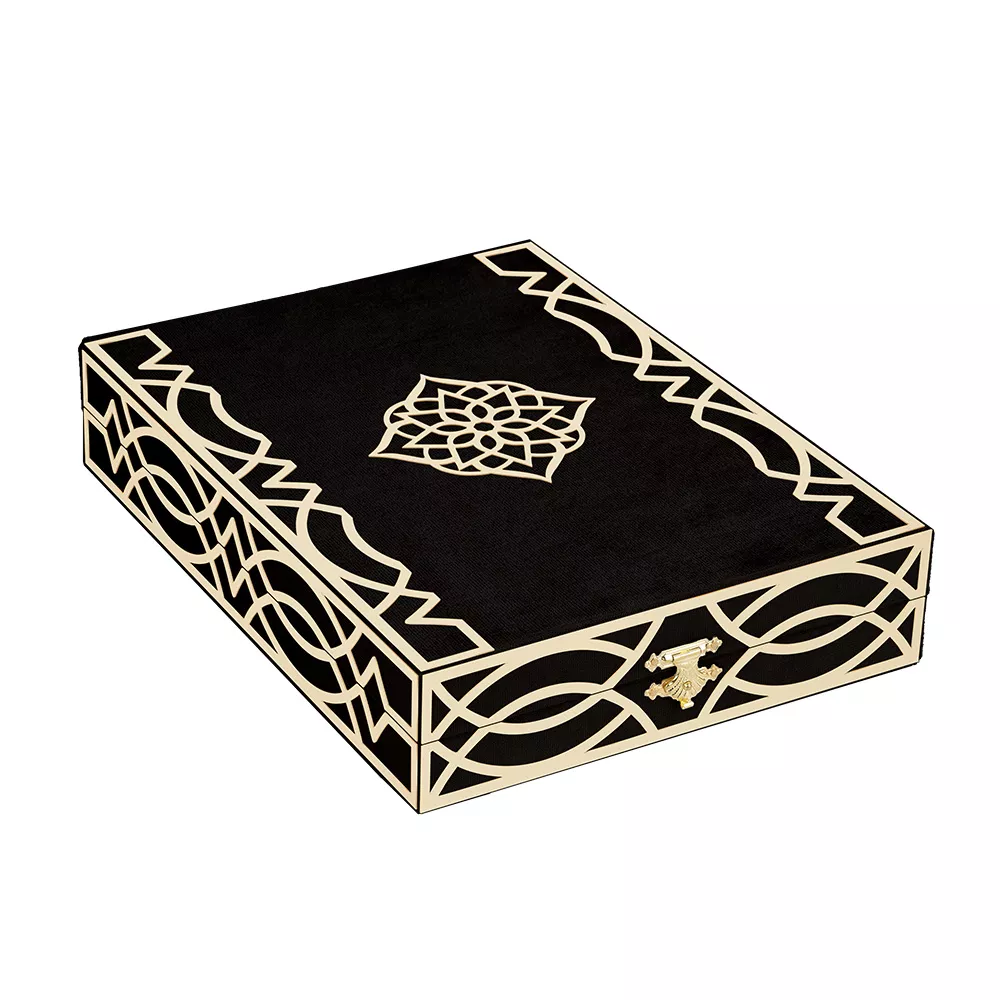 Qur'an Al-Kareem With Velvet Box (Hafiz Size, Rose Figured, Purple) - Thumbnail