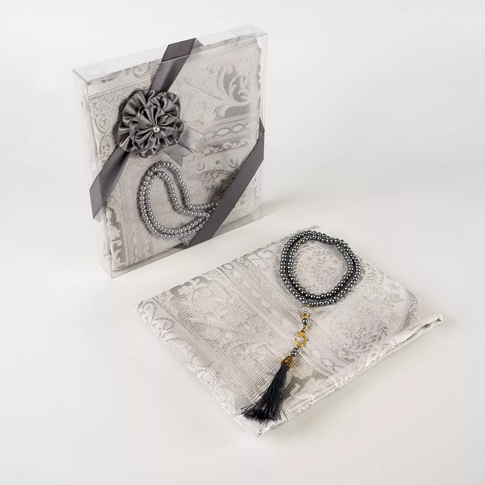 Salah Beads + Prayer Mat Set (Grey) - Thumbnail