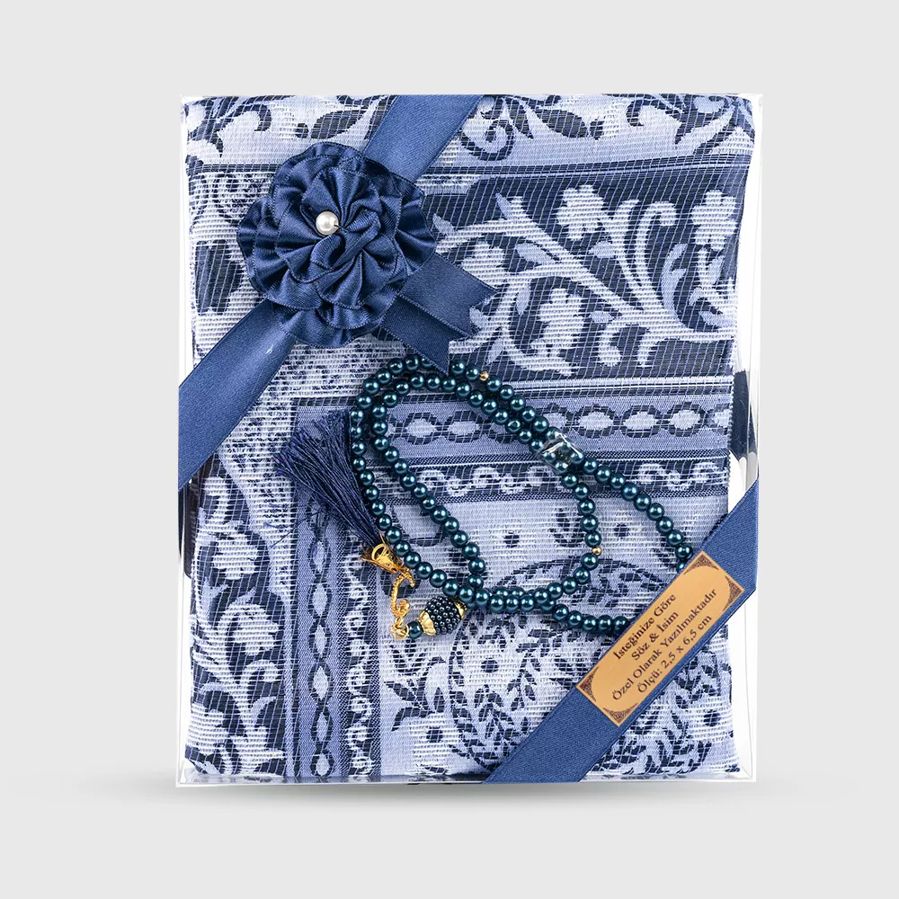 Salah Beads + Prayer Mat Set (Navy Blue) - Thumbnail