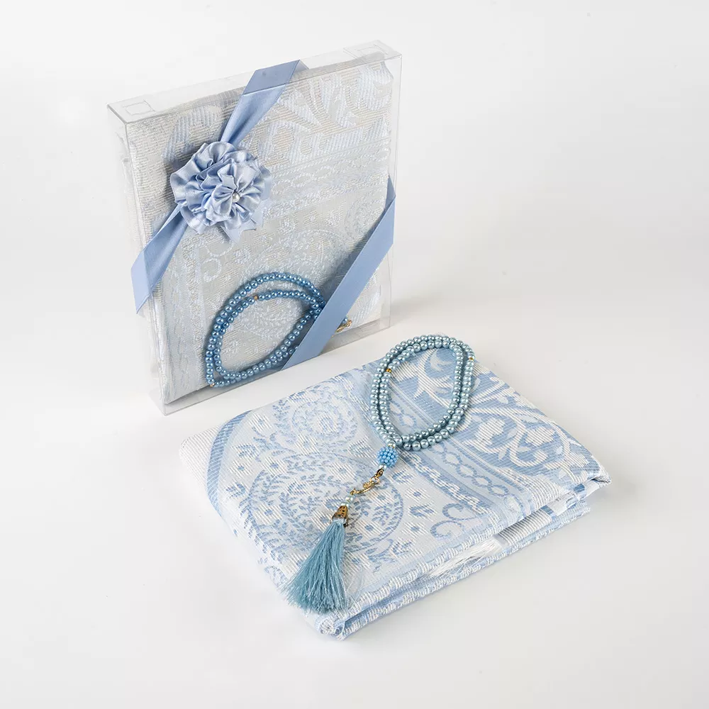 Salah Beads + Prayer Mat Set (Powder Blue) - Thumbnail