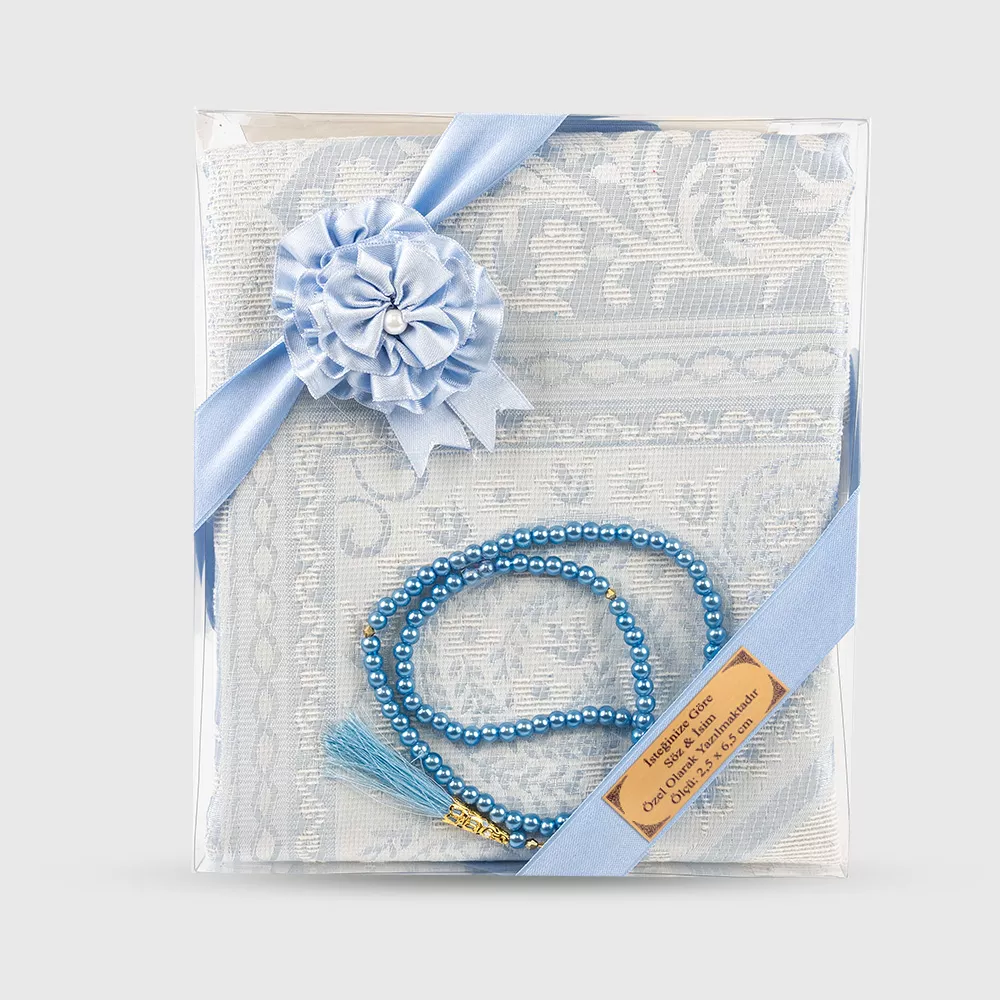 Salah Beads + Prayer Mat Set (Powder Blue) - Thumbnail