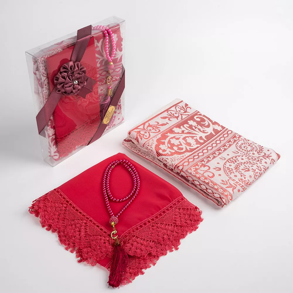 Salah Beads + Prayer Mat + Shawl Set (Fuchsia Pink) - Thumbnail