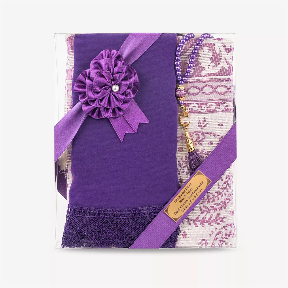 Salah Beads + Prayer Mat + Shawl Set (Purple) - Thumbnail