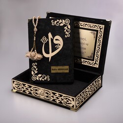 Salah Beads + Quran Gift Set (Medium Size, Black, Gold Plexy) - Thumbnail