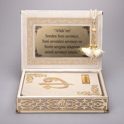 Salah Beads + Quran Gift Set (Medium Size, Cream, Gold Plexy) - Thumbnail