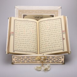 Salah Beads + Quran Gift Set (Medium Size, Cream, Gold Plexy) - Thumbnail