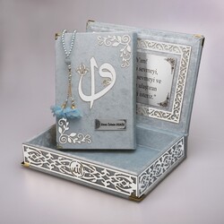 Salah Beads + Quran Gift Set (Medium Size, Powder Blue, Silver Plexy) - Thumbnail