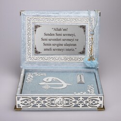 Salah Beads + Quran Gift Set (Medium Size, Powder Blue, Silver Plexy) - Thumbnail