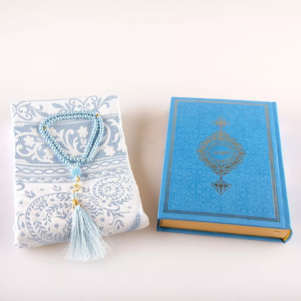 Shawl + Prayer Mat + Salah Beads + Quran Gift Set (Bag Size, Green) - Thumbnail