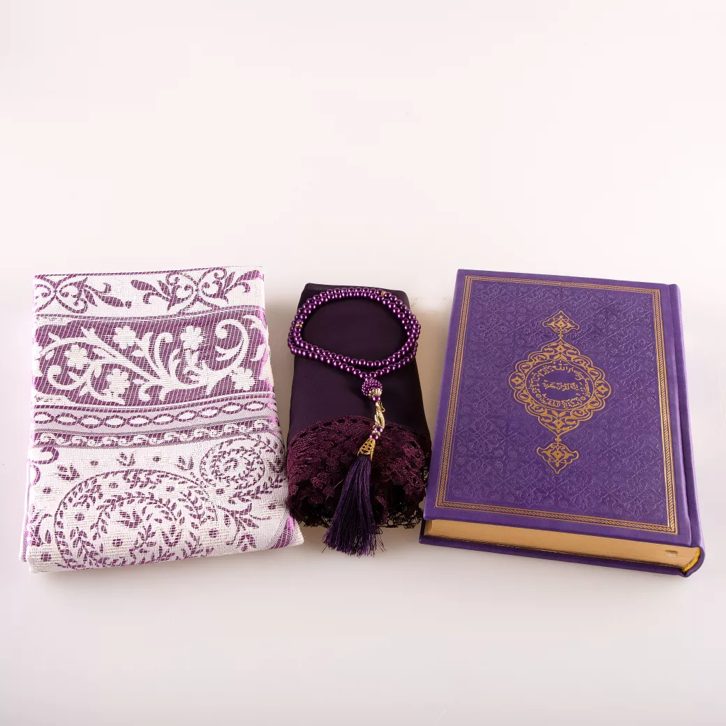 Shawl + Prayer Mat + Salah Beads + Quran Gift Set (Bag Size, Green) - Thumbnail