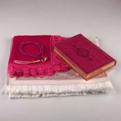 Shawl + Prayer Mat + Salah Beads + Quran Gift Set (Hafiz Size, Fuchsia Pink) - Thumbnail