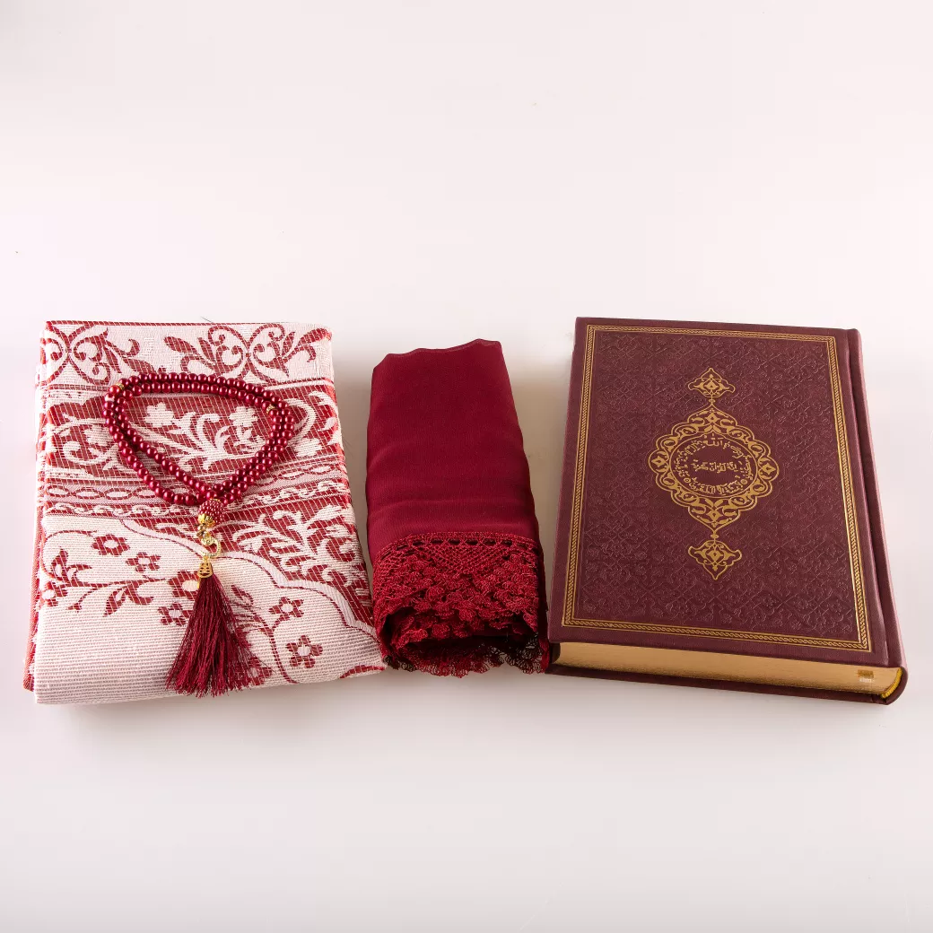 Shawl + Prayer Mat + Salah Beads + Quran Gift Set (Hafiz Size, Green) - Thumbnail