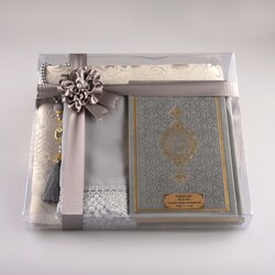 Shawl + Prayer Mat + Salah Beads + Quran Gift Set (Hafiz Size, Grey) - Thumbnail