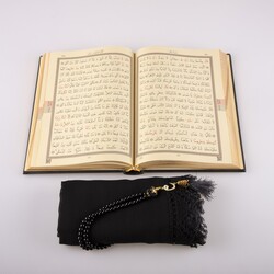 Shawl + Salah Beads + Quran Gift Set (Hafiz Size, Black) - Thumbnail