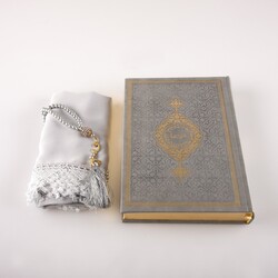 Shawl + Salah Beads + Quran Gift Set (Hafiz Size, Grey) - Thumbnail