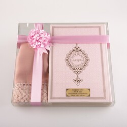 Shawl + Salah Beads + Quran Gift Set (Hafiz Size, Powder Pink) - Thumbnail