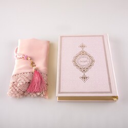 Shawl + Salah Beads + Quran Gift Set (Hafiz Size, Powder Pink) - Thumbnail