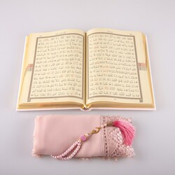 Shawl + Salah Beads + Quran Gift Set (Hafiz Size, Powder Pink) - Thumbnail