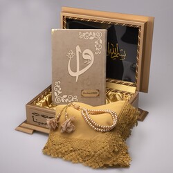 Shawl + Salah Beads + Quran Gift Set (Hafiz Size, Velvet, Mink) - Thumbnail