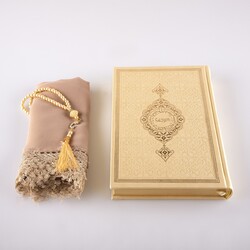 Shawl + Salah Beads + Quran Gift Set (Medium Size, Gold) - Thumbnail